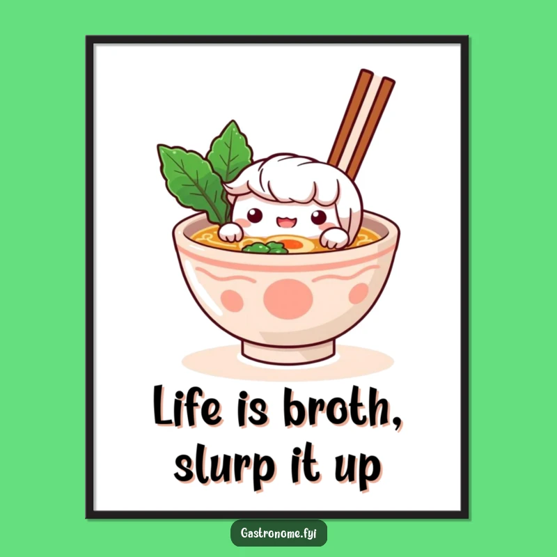Free Printable Wall Art: Curious Ramen Bowl Character, Quirky and Humorous Downloadable Art