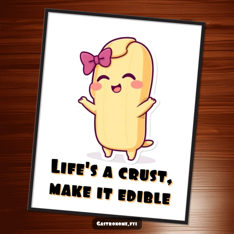 Funny Free Printable Wall Art: A cheerful baguette character taking a dramatic bow with a flourish, adding artistic flair to any room.