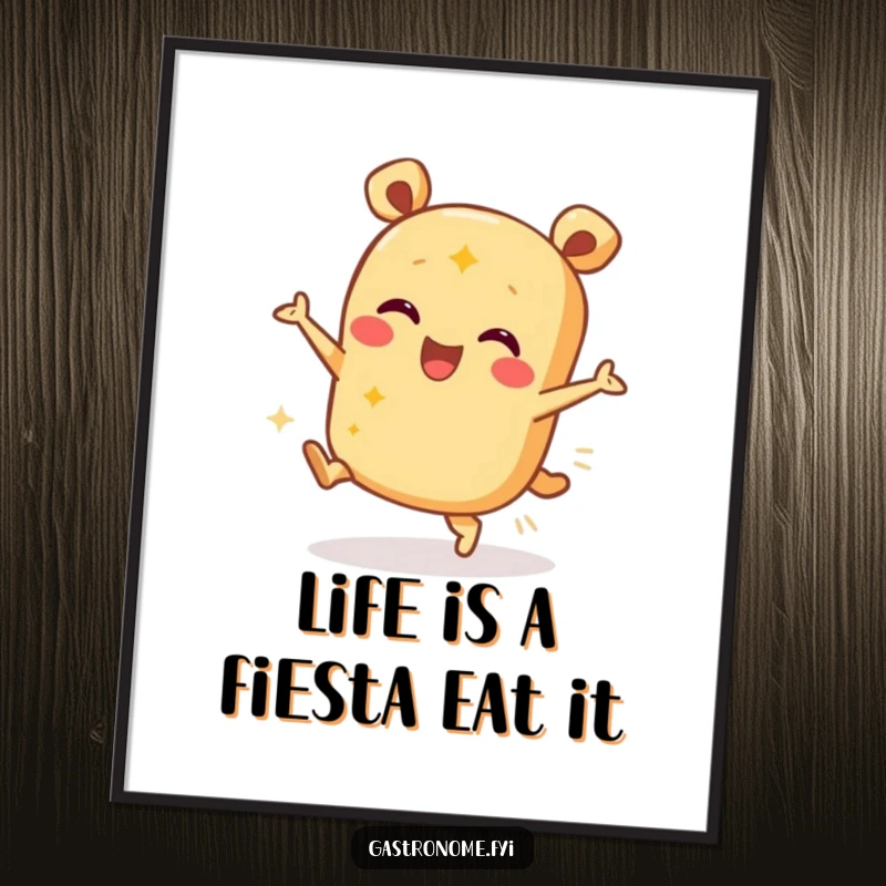 Funny free printable wall art: A cheerful burrito character doing a lively dance, adding a playful vibe to any room.