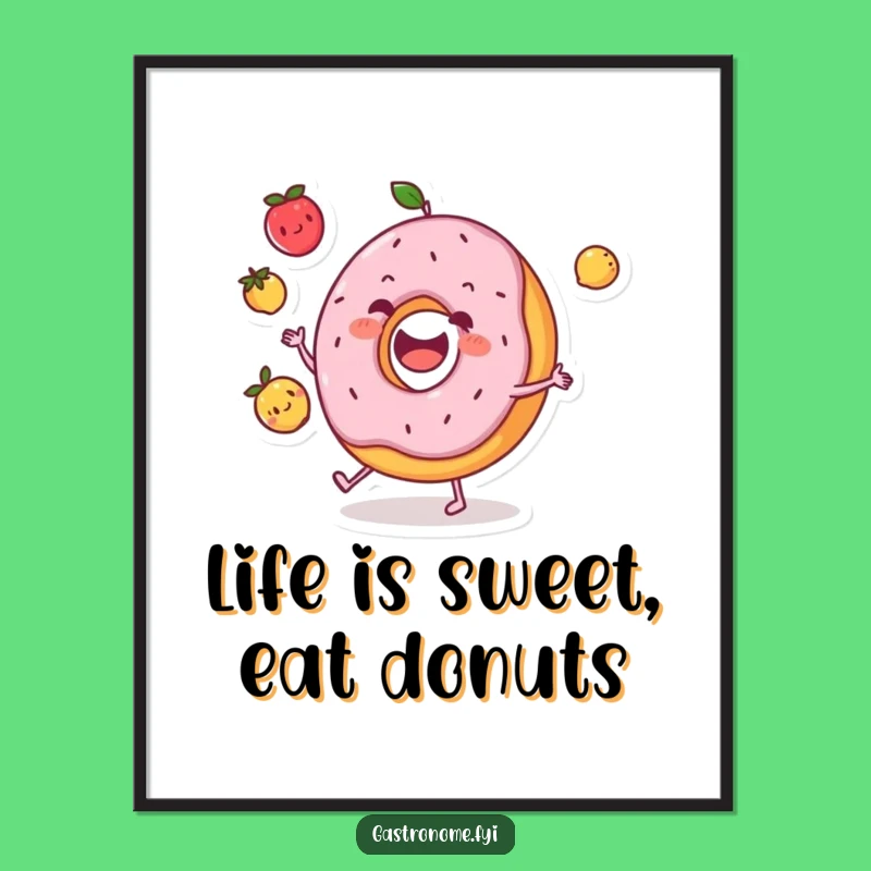 Free Printable Wall Art: Funny Donut Juggling Fruits, Quirky Download