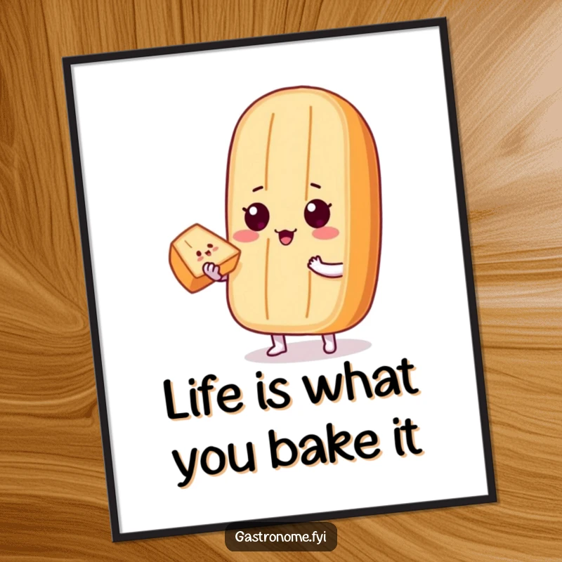 Funny Free Printable Wall Art: A proud baguette character offering a tiny slice to another, charming downloadable decor.