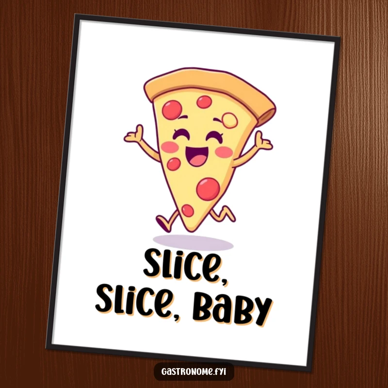 Funny Free Printable Wall Art: A joyful pizza slice doing a happy little hop adds playful, delicious character to your room.