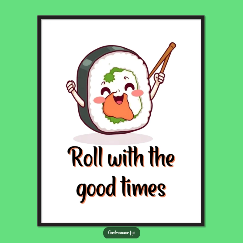 Funny Free Printable Sushi Wall Art: Waving Chopsticks Foodie Decor - Downloadable Gift