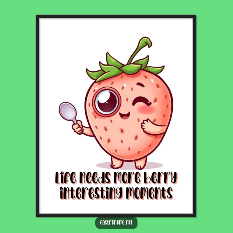 Funny Free Printable Wall Art: Monocled Strawberry Poster for a Chic Kitchen Decor!