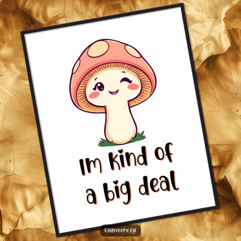 Funny Free Printable Wall Art: A cheeky mushroom with a tiny smile, winking playfully, adding humor to your space.