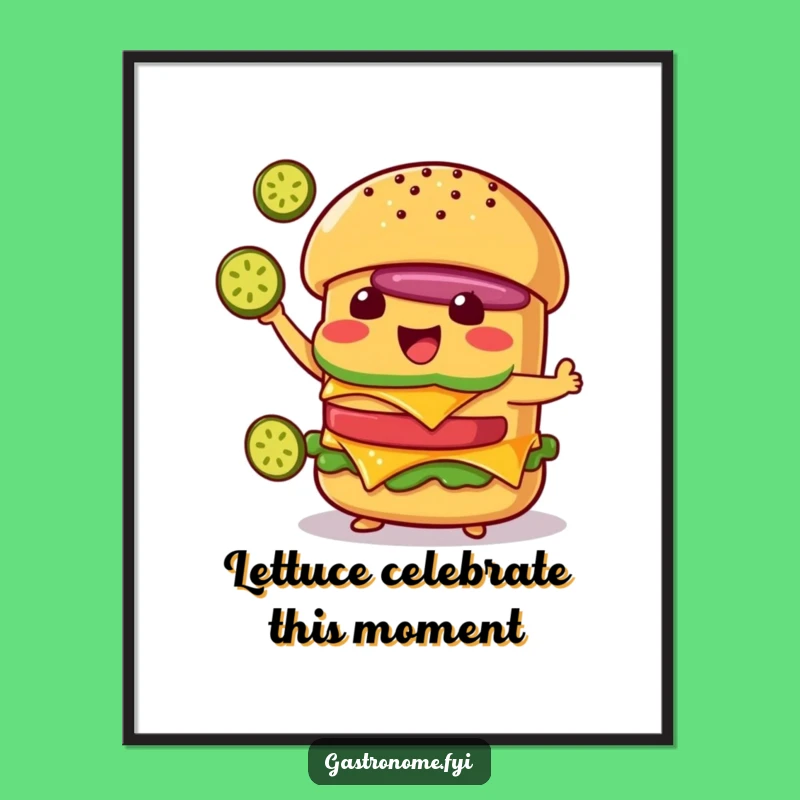 Funny Free Printable Wall Art: Cheeseburger Juggling Pickles, Downloadable Quirky Decor