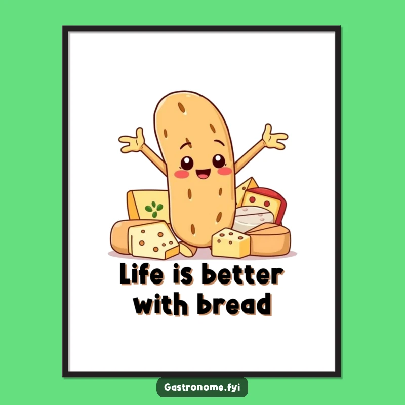 Funny Free Printable Wall Art: Baguette Cheese Gourmet Decor Downloadable