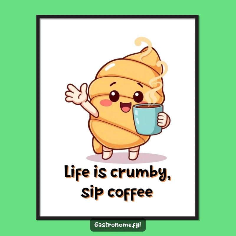 Free Printable Wall Art: Coffee Break Croissant, Funny Downloadable Artwork for Cozy Decor