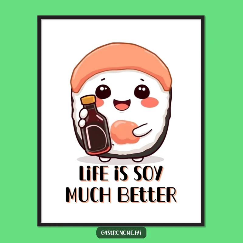 Funny Free Printable Wall Art: Sushi Character, Soy Sauce, Quirky DIY Decor