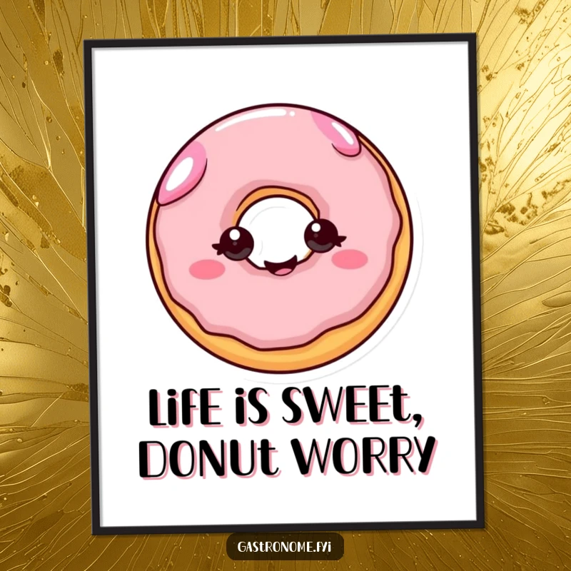 Funny Free Printable Wall Art: A cheerful donut with eyes wiggles with joy, bringing a vibrant, happy vibe. DIY decor.