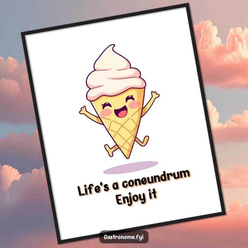 Funny Free Printable Ice Cream Cone Wall Art: Joyful character leaping with glee, vibrant and humorous downloadable decor.