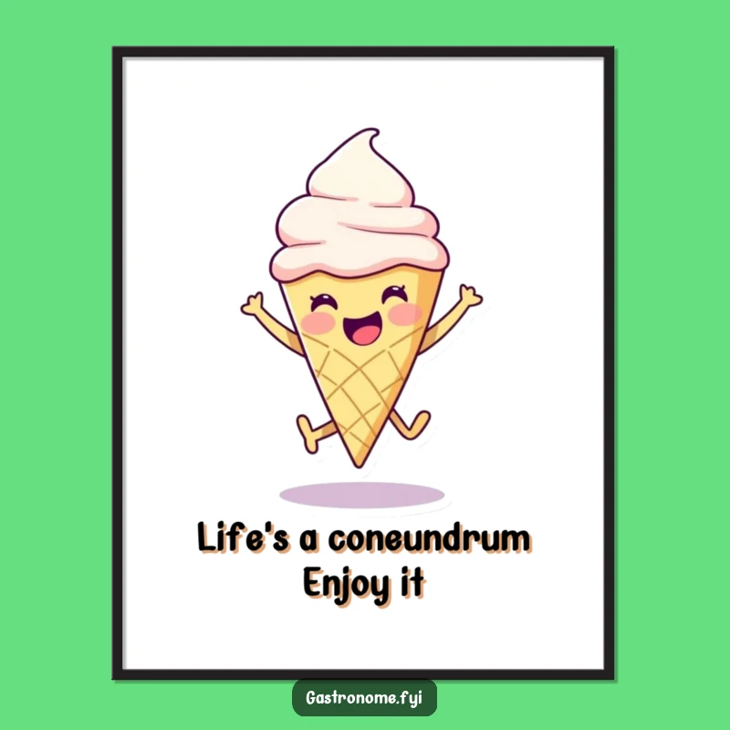 Free Printable Ice Cream Cone Wall Art: Joyful Leap, Funny Downloadable Decor