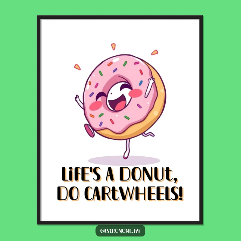 Free Printable Wall Art: Funny Donut Cartwheel - Sprinkly Downloadable Decor