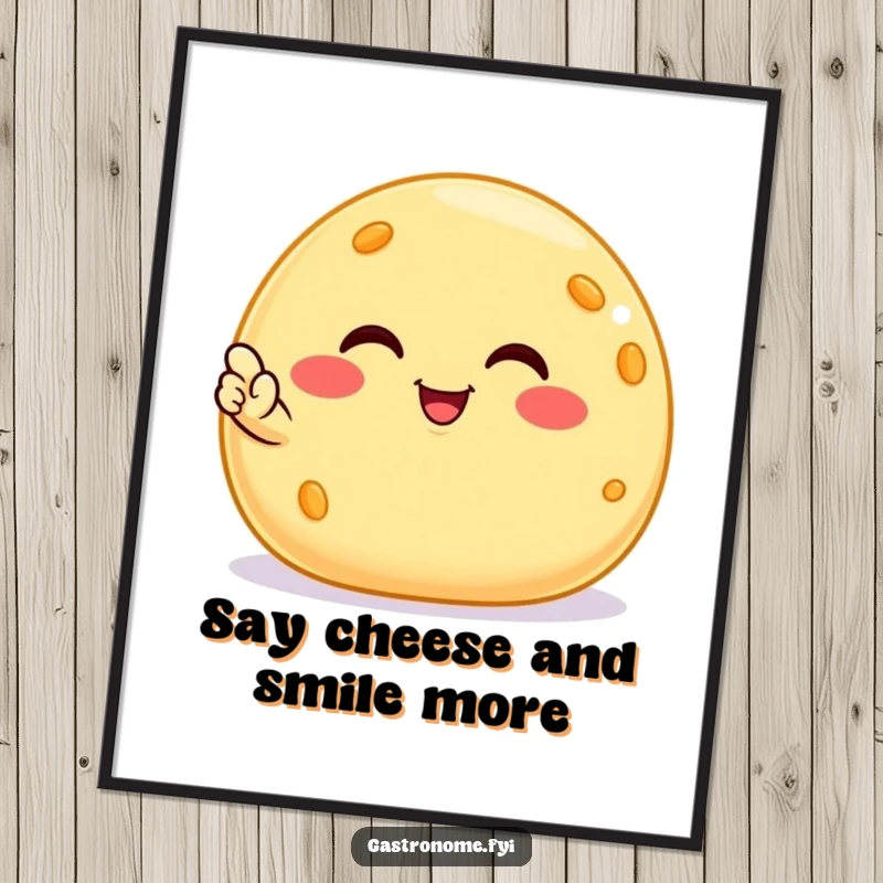 Funny Free Printable Wall Art: A smiling cheese ball giving a tiny, satisfied nod, radiating contentment and humor.