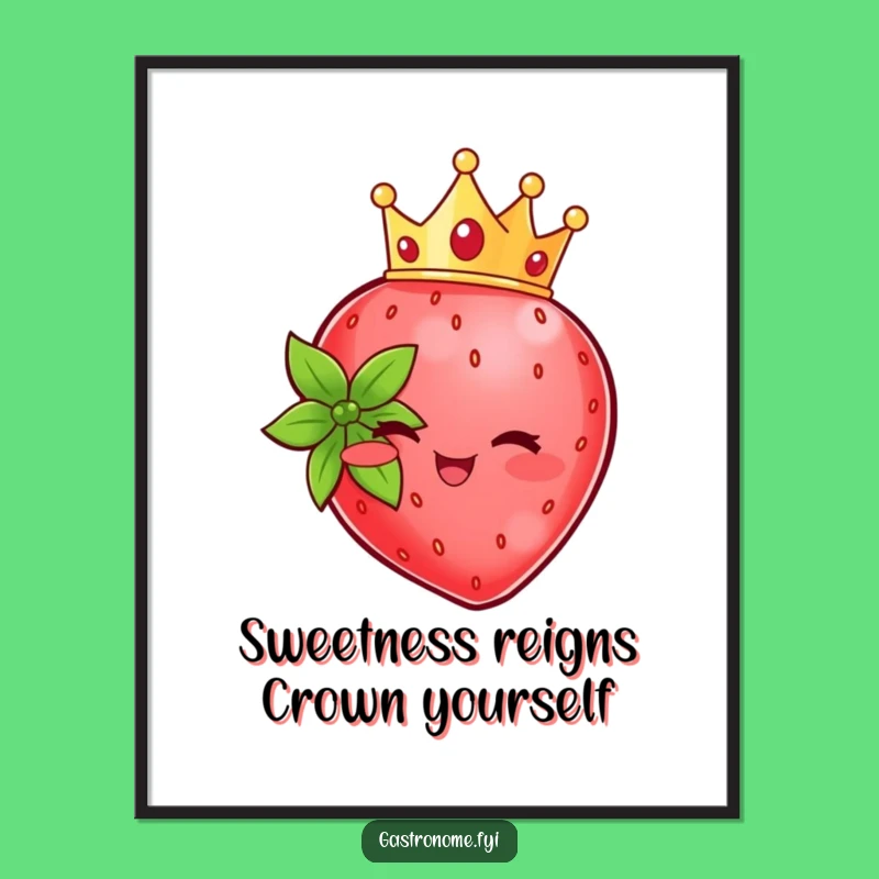 Free Printable Strawberry Wall Art: Crowned, Funny Downloadable Decor