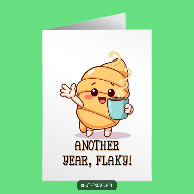 Free Printable Birthday Card: Coffee Break Croissant, Funny Downloadable Greeting for a Cozy Celebration