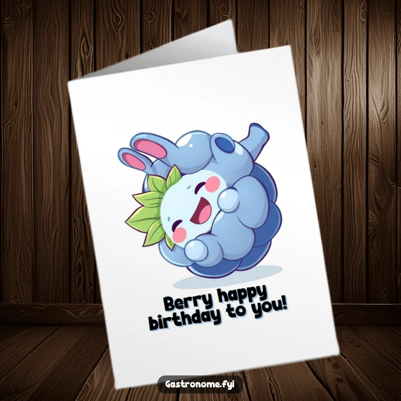 Funny Free Printable Birthday Card: A giggling blueberry mid-somersault, full of playful birthday energy.