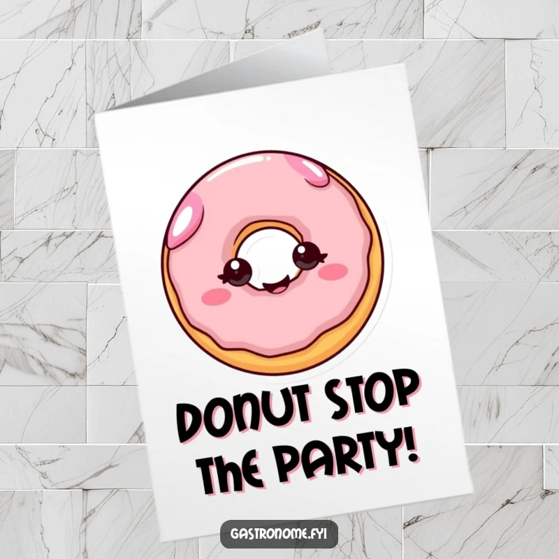 Funny Free Printable Birthday Card: A cheerful donut with eyes wiggles with joy, sending happy birthday wishes. Downloadable gift.