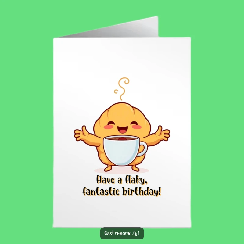 Free Printable Birthday Card: Croissant Hugs Coffee! Downloadable Funny Gift.