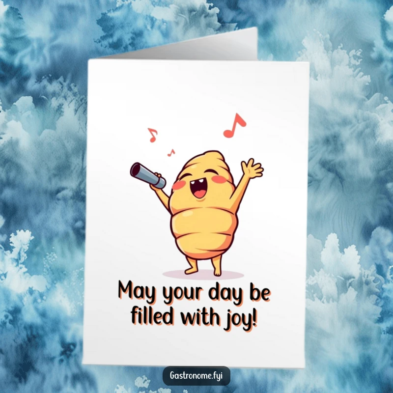 Funny Free Printable Birthday Card: Opera croissant hitting a high note with dramatic flair, ready to sing Happy Birthday.