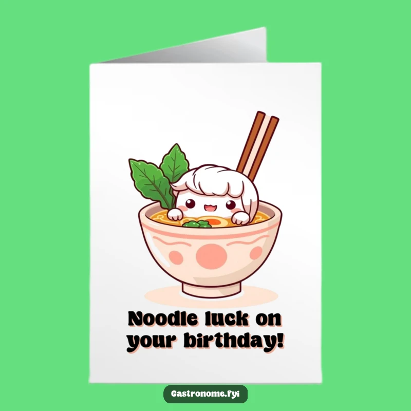 Free Printable Birthday Card: Curious Ramen Bowl Character for a Cheerful Downloadable Gift