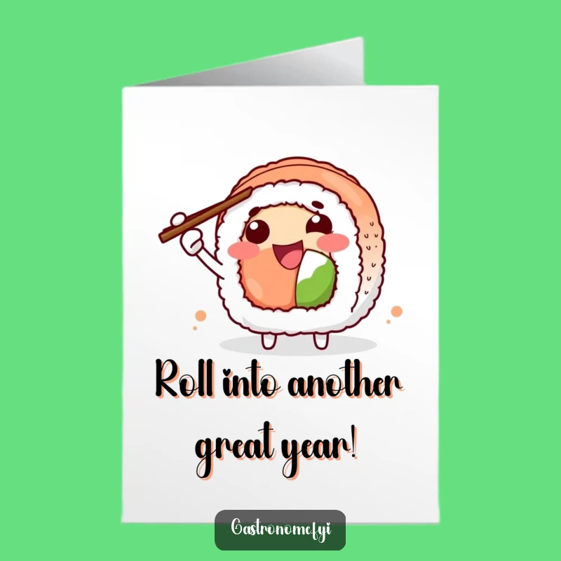 Free Printable Birthday Card: Joyful Sushi Roll Gesturing Fun! Downloadable DIY Gift.