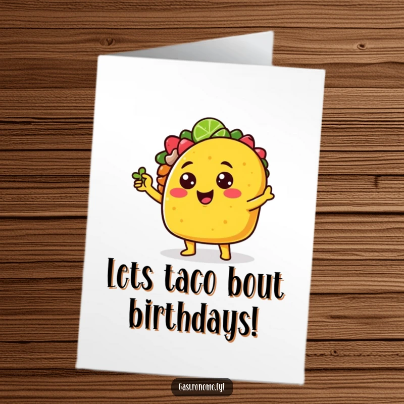 Funny Free Printable Birthday Card: a cheerful taco character striking a sassy pose, holding a tiny lime wedge, full of attitude.