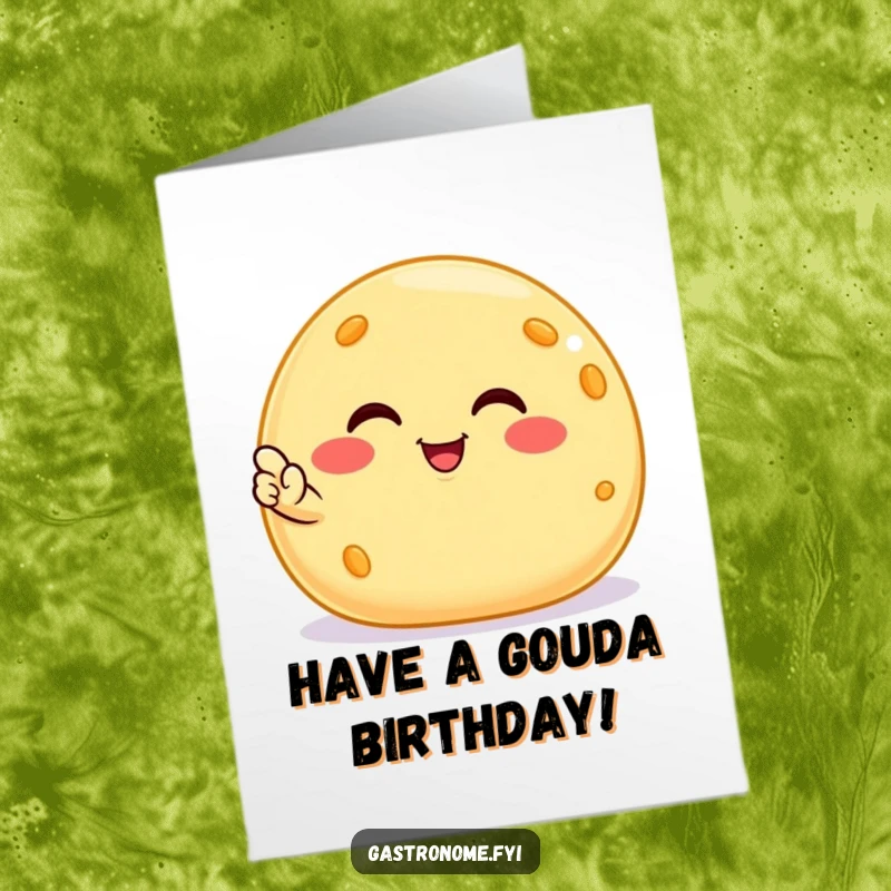 Funny Free Printable Birthday Card: A smiling cheese ball giving a tiny, satisfied nod for a birthday wish.