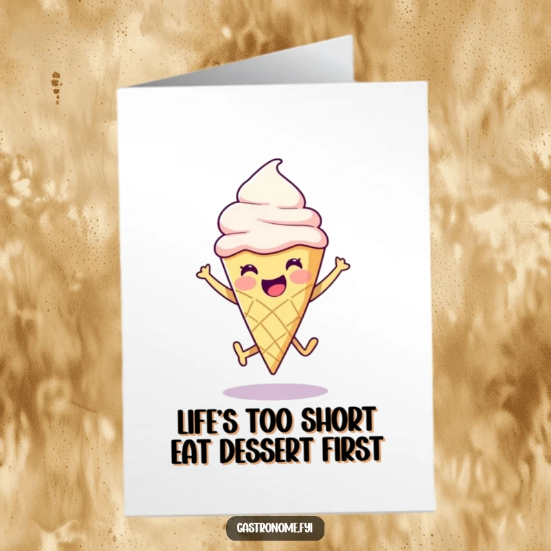 Funny Free Printable Ice Cream Cone Birthday Card: Joyful character leaping with excitement, a sweet and hilarious DIY greeting.