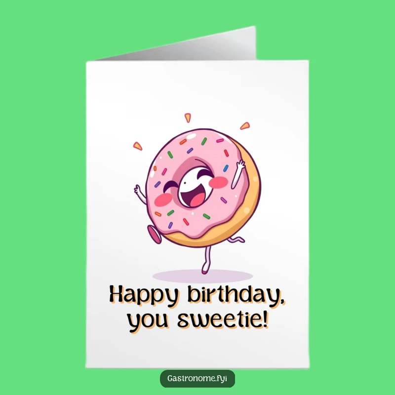 Free Printable Birthday Card: Giggling Donut Cartwheel - Fun Downloadable Gift