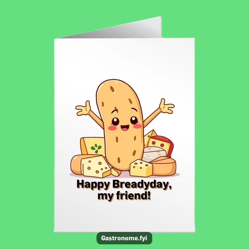 Free Printable Birthday Card: Funny Baguette Cheese Party Downloadable Gift