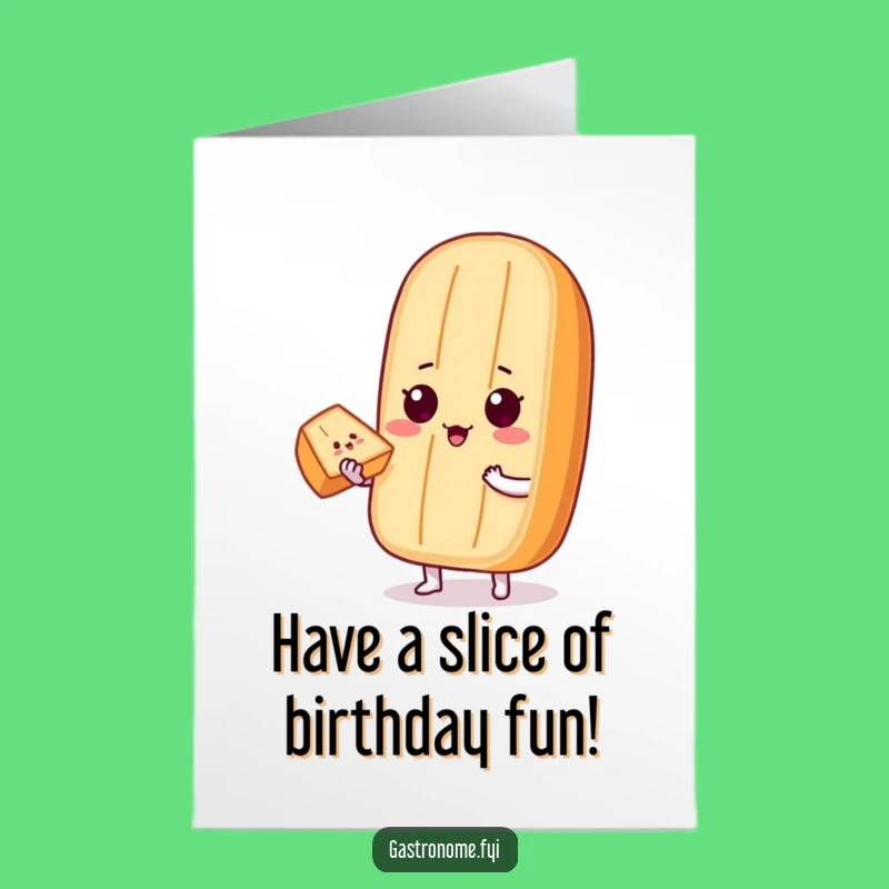 Free Printable Birthday Card: Proud Baguette Character Shares a Slice, Funny Downloadable Gift