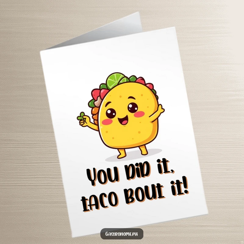 Funny Free Printable Congratulations Card featuring a sassy taco character posing with a tiny lime wedge, celebrating achievements.