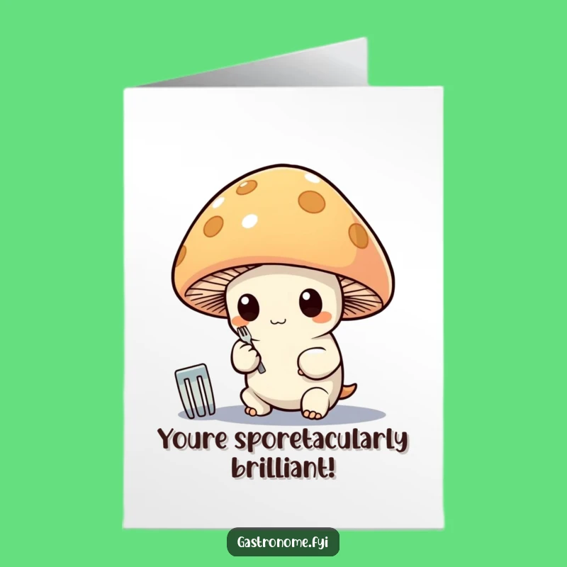 Free Printable Congratulations Card: Whimsical Mushroom's Shiny Fork - Funny Downloadable!