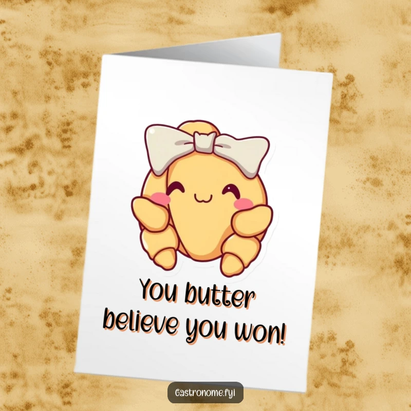 Funny Free Printable Congratulations Card: A delighted croissant takes a proud bow, celebrating your wonderful achievement.