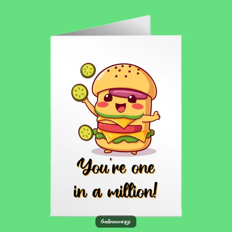 Free Printable Congrats Card: Funny Cheeseburger, Pickle Juggling, Downloadable Celebration