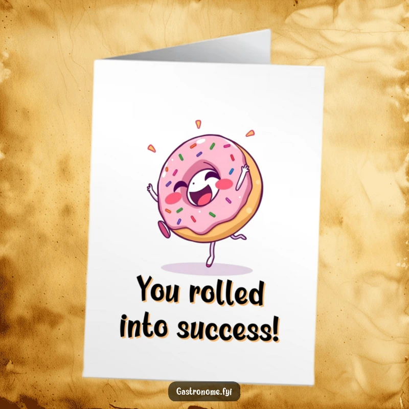 Funny Free Printable Congrats Card: A happy donut with sprinkles executes a perfect cartwheel, cheering them on.
