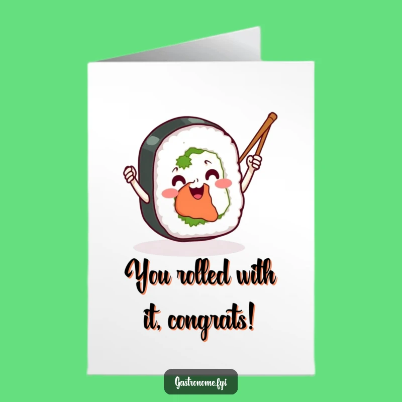 Free Printable Sushi Roll Congrats Card: Waving Chopsticks for Your Big Win!