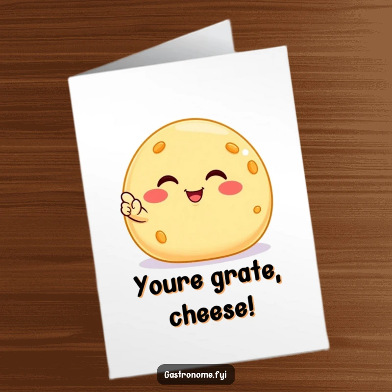 Funny Free Printable Congratulations Card: A smiling cheese ball giving a knowing, satisfied nod of approval.