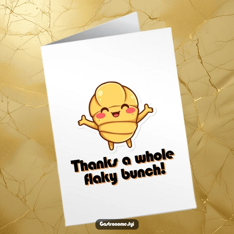 Funny Free Printable Thank You Card featuring a smiling croissant character with arms wide open, expressing thanks.