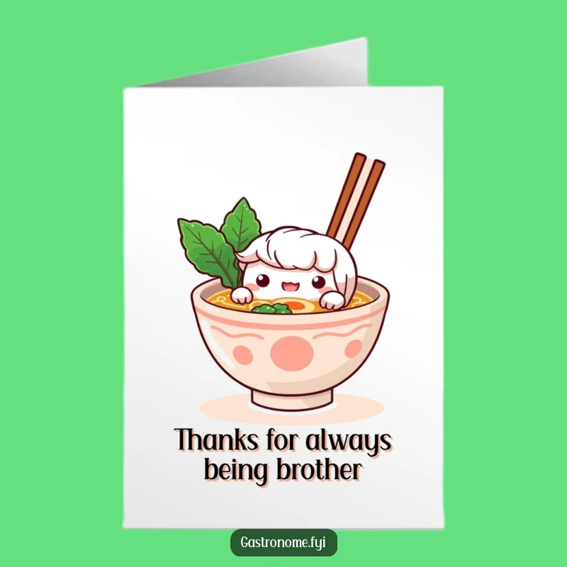 Free Printable Thank You Card: Curious Ramen Bowl Character Offers Thanks, Downloadable Gift