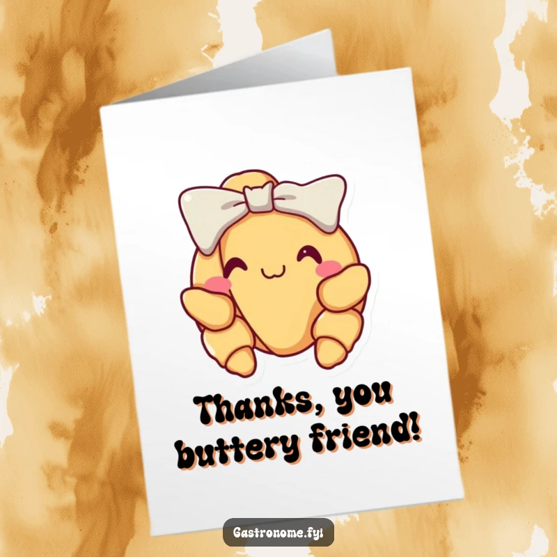 Funny Free Printable Thank You Card: A delighted croissant offers a proud little bow, conveying sincere thanks.