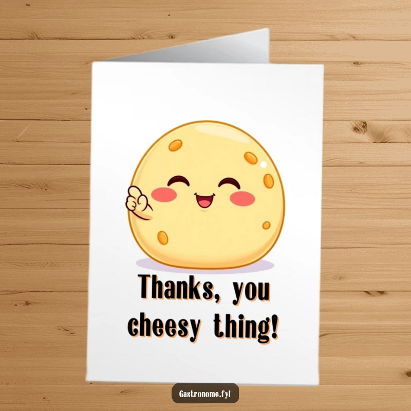 Funny Free Printable Thank You Card: A smiling cheese ball giving a tiny, satisfied nod to express thanks.