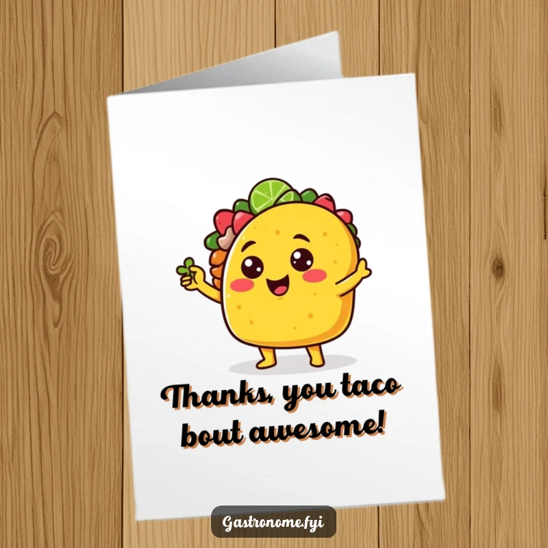 Funny Free Printable Thank You Card: a sassy taco character striking a pose with a tiny lime wedge, saying thanks.