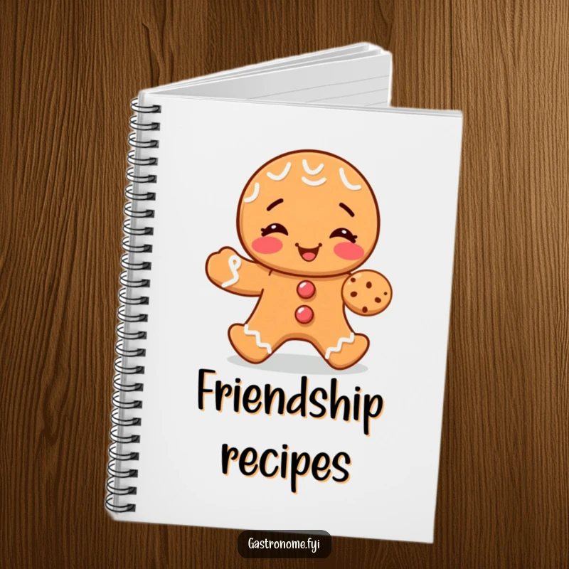 Funny notebook cover with a giggling gingerbread man offering a tiny cookie, perfect for notes, recipes, and holiday planning.