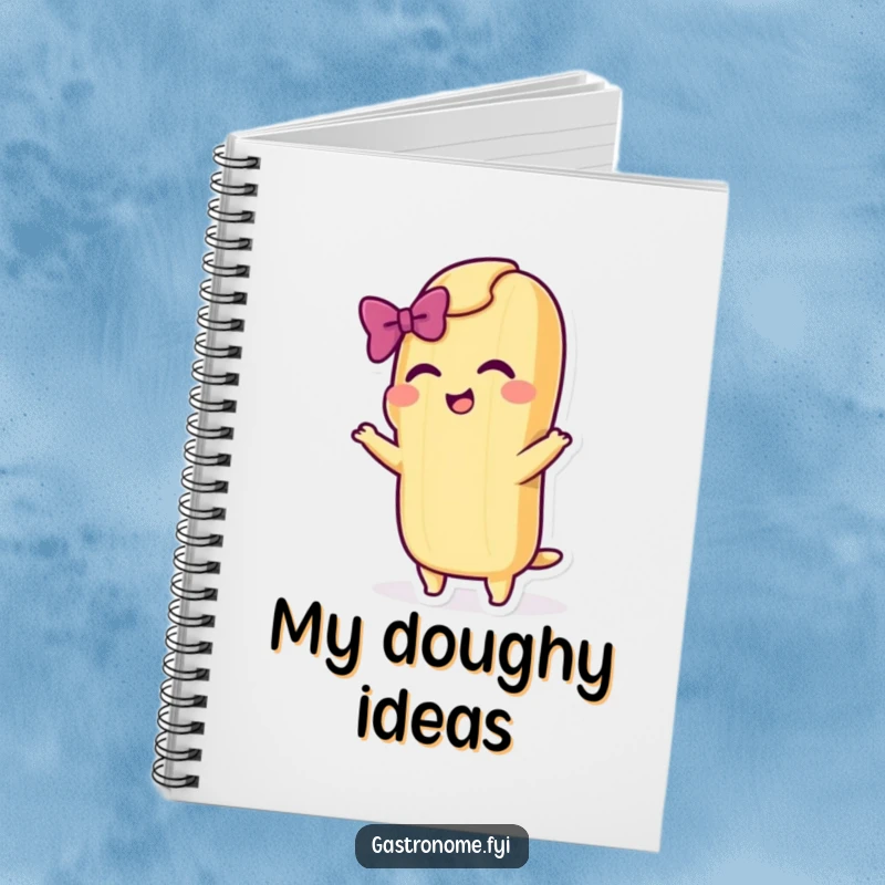 Funny notebook with a baguette character taking a dramatic bow with a flourish, perfect for jotting down creative ideas.