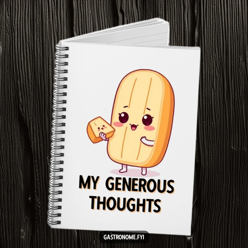 Funny Notebook: A proud baguette character offers a perfect slice of bread, inspiring funny notes and generous ideas.