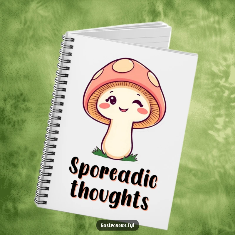 Funny cheeky mushroom notebook, a journal featuring a winking fungi character, perfect for playful and humorous note-taking.