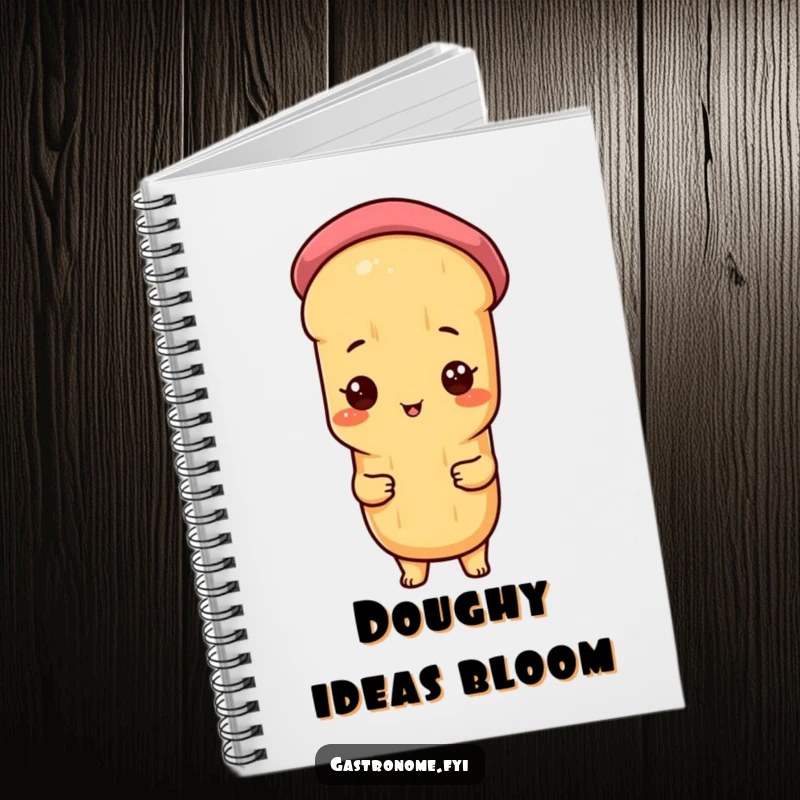 Funny notebook cover depicting a proud baguette character wearing a beret, designed for jotting down ideas with a sprinkle of French wit.