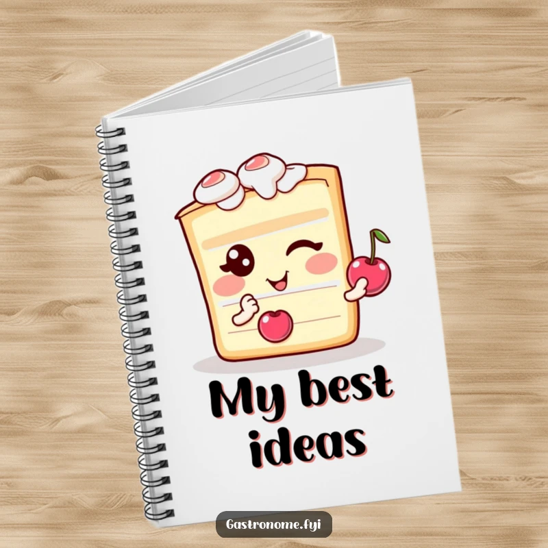 Funny notebook with a winking cake slice character and a cherry, great for journaling and humor.